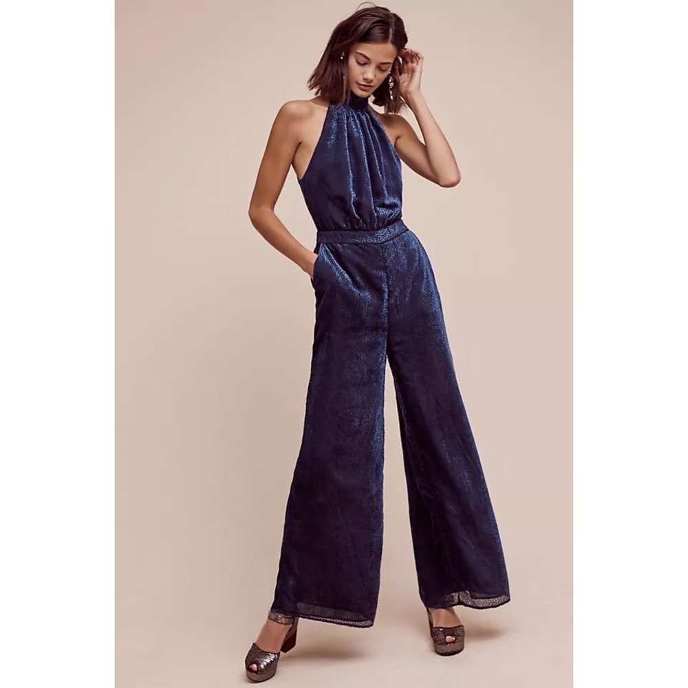 Anthropologie Halter Wide Leg Jumpsuit Velvet Nova Evening Elevenses Party 8